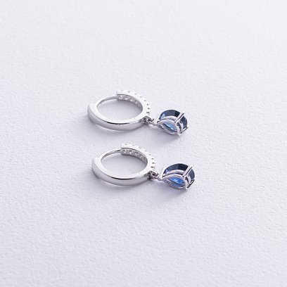 Золоті сережки - кільця "Крапельки" (сапфіри, діаманти) сб0510sm №3