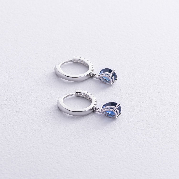 Золоті сережки - кільця "Крапельки" (сапфіри, діаманти) сб0510sm від ювелірного магазину Онікс - 2