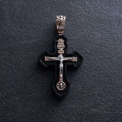 Золотой крест "Распятие. Спаси и Сохрани" с эбеновым деревом 631з №5