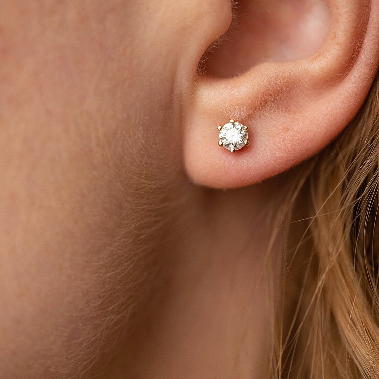 Золотые серьги - пусеты с бриллиантами сб0396 от ювелирного магазина Оникс - 3