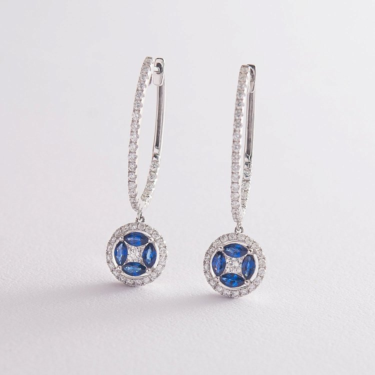 Золоті сережки з сапфірами і діамантами e00903mi від ювелірного магазину Онікс