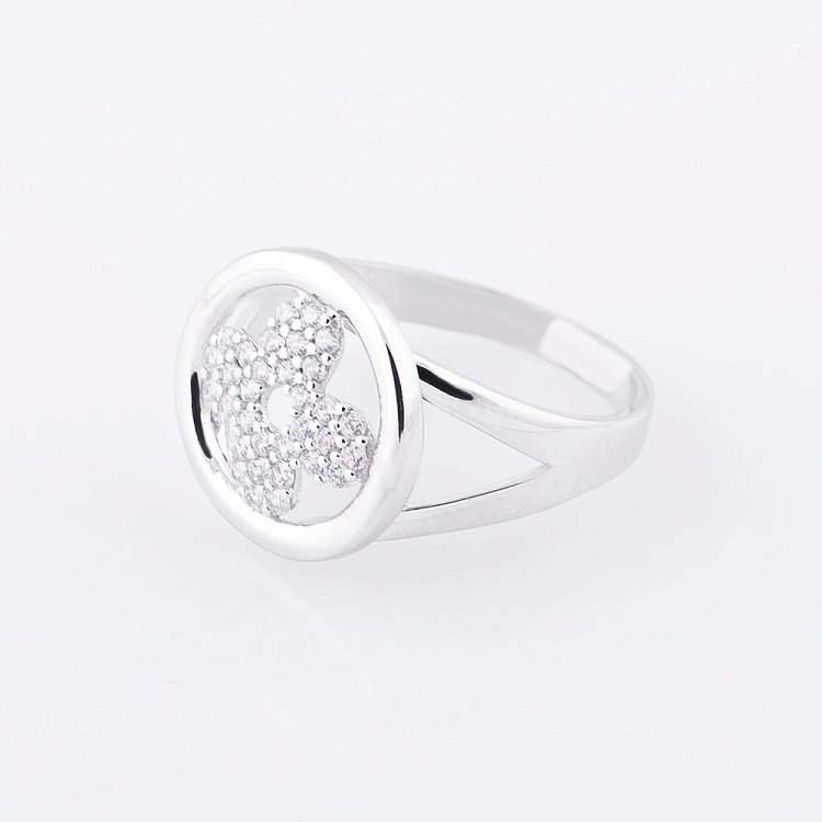 Каблучка "Конюшина" з фіанітами к05172 від ювелірного магазину Онікс - 1