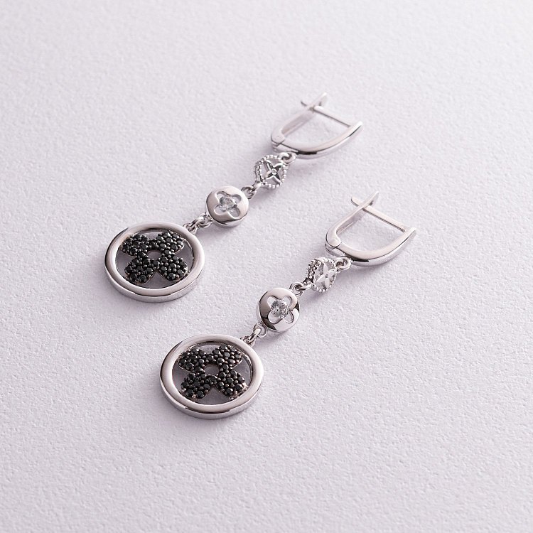 Золоті сережки "Конюшина" з фіанітами с04840 від ювелірного магазину Онікс