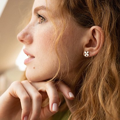 Золотые серьги - пусеты "Клевер" с06486 №5