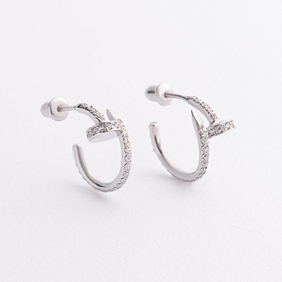 Срібні сережки - пусети "Цвях" з фіанітами 1332с №2