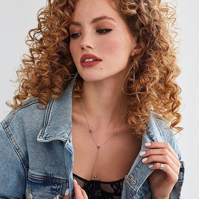 Серебряное колье - галстук "Шарики" 181122 №3