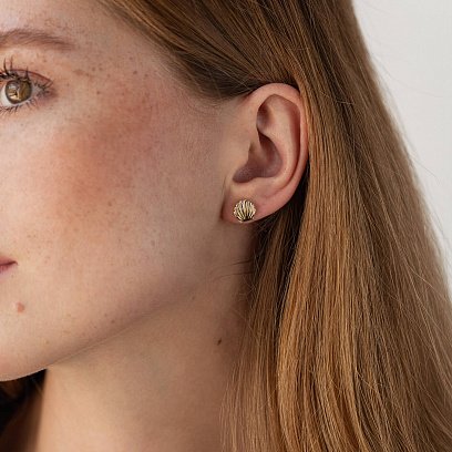 Серьги - пусеты "Ракушки" в желтом золоте с08464 №6