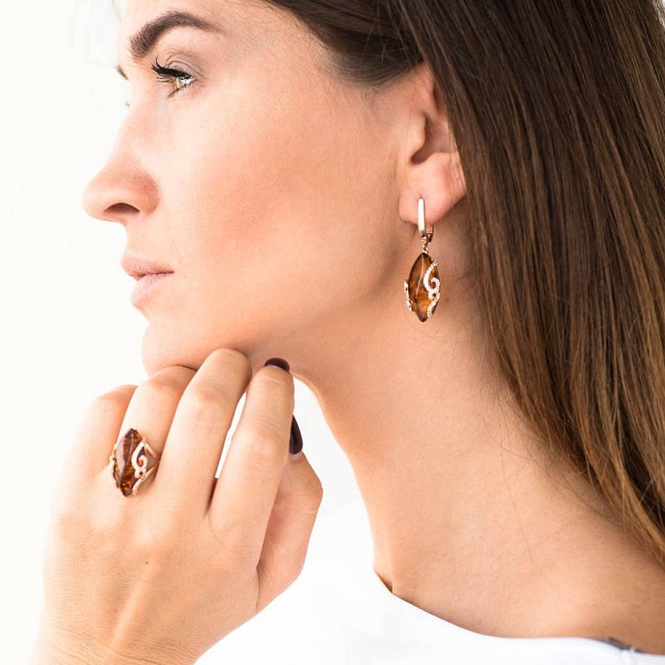 Золотые серьги (янтарь, фианиты) с05378 от ювелирного магазина Оникс - 3