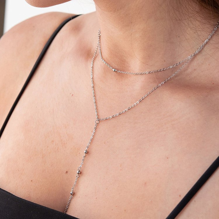 Подвійне срібне кольє - краватка з кульками 181167 від ювелірного магазину Онікс - 2