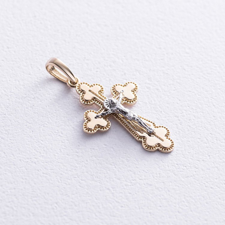 Крестик "Распятие" в желтом золоте п03854 от ювелирного магазина Оникс