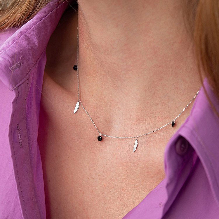 Колье "Перышки" в белом золоте (фианиты) кол02027 от ювелирного магазина Оникс - 2