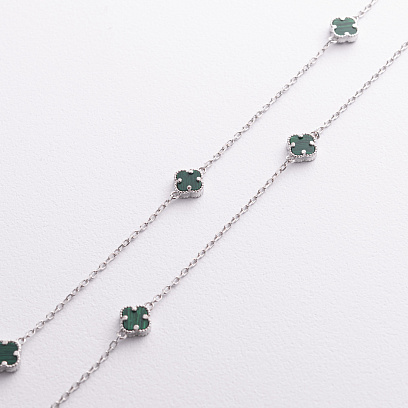 Серебряное колье "Клевер" (малахит) 181354