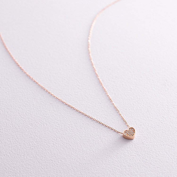 Колье "Сердечко" с фианитами (красное золото) кол02295 от ювелирного магазина Оникс - 2