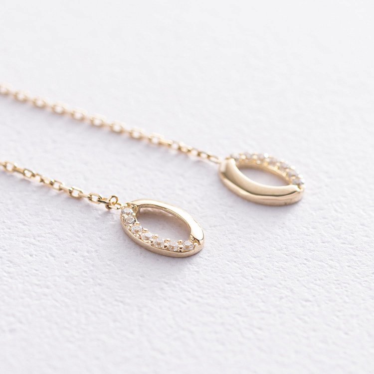 Золоті сережки на ланцюжку (фіаніти) с07234 від ювелірного магазину Онікс - 2