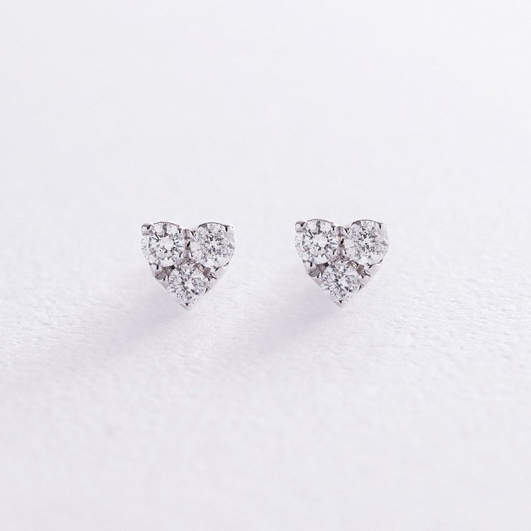 Золоті сережки - пусети "Сердечки" з діамантами сб0463ca від ювелірного магазину Онікс