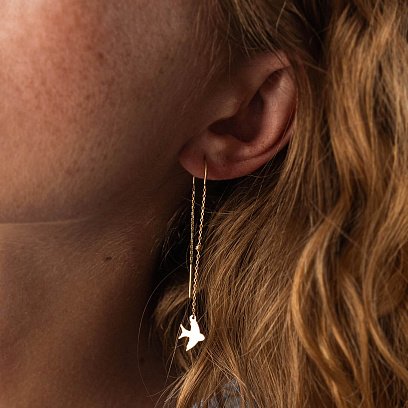 Сережки - протяжки "Ластівки" у жовтому золоті с08051 №2