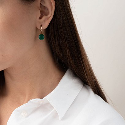 Золотые серьги "Влечение" с ониксом с05294 №6