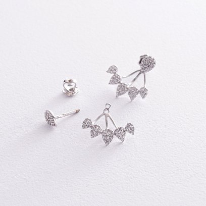 Серебряные серьги - джекеты с фианитами 902-01125 №4