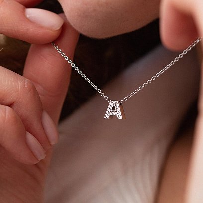 Серебряное колье с буквой "А" с фианитами 1103 А №4