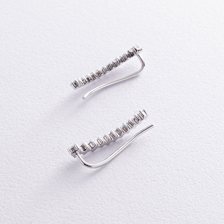 Серьги - клаймберы с фианитами (белое золото) с03686 от ювелирного магазина Оникс - 6