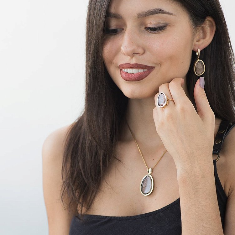 Золотые серьги с фианитами и дымчатым кварцем с03339 от ювелирного магазина Оникс - 3