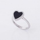 Серебряное кольцо "Сердце" (фианиты, оникс) 111882 от ювелирного магазина Оникс
