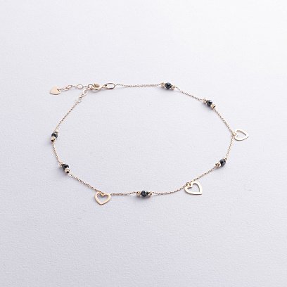 Золотий браслет "Сердечки" (фіаніти) на ногу б04902