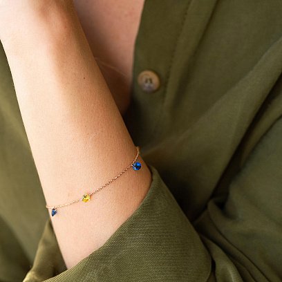 Золотий браслет "Українка" (сині та жовті фіаніти) б05144 №2