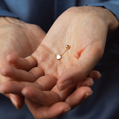 Золотий пірсинг у пупок "Сердечко" (фіаніт) пир00263 №2