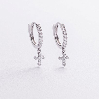 Золоті сережки "Хрестики" з діамантами сб0566sm