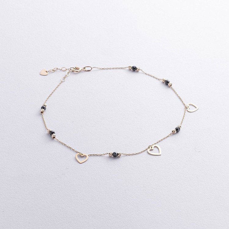 Золотий браслет "Сердечки" (фіаніти) на ногу б04902 від ювелірного магазину Онікс