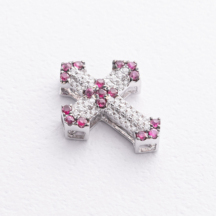 Хрестик у білому золоті (діаманти, рубіни) пб0391ca від ювелірного магазину Онікс