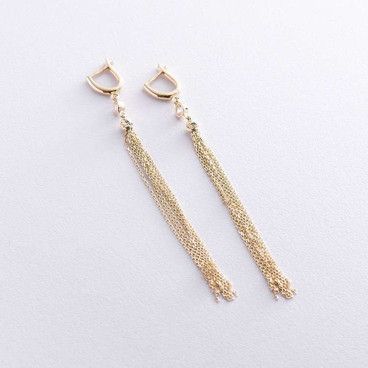 Серьги "Игривость" в желтом золоте (фианиты) с06877 от ювелирного магазина Оникс