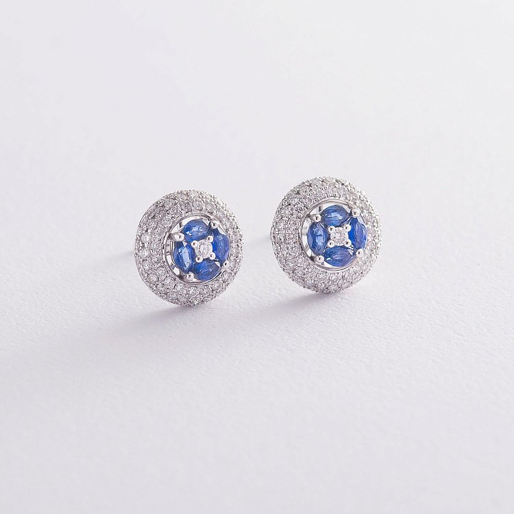 Золотые серьги-пусеты с бриллиантами и сапфирами ER12304DSaj от ювелирного магазина Оникс