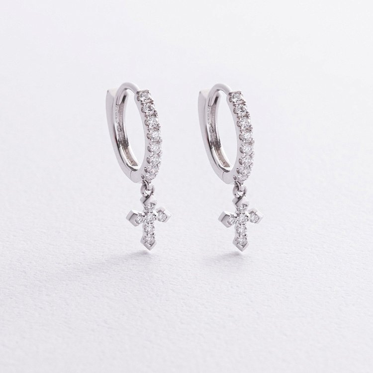 Золоті сережки "Хрестики" з діамантами сб0566sm від ювелірного магазину Онікс