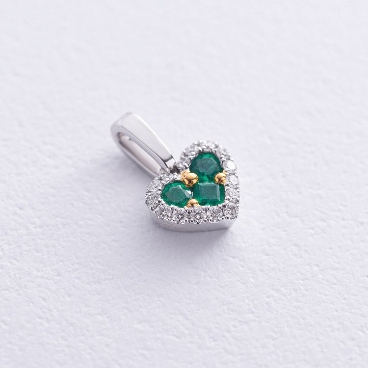 Золотий кулон "Сердечко" зі смарагдами та діамантами пб0324cha від ювелірного магазину Онікс