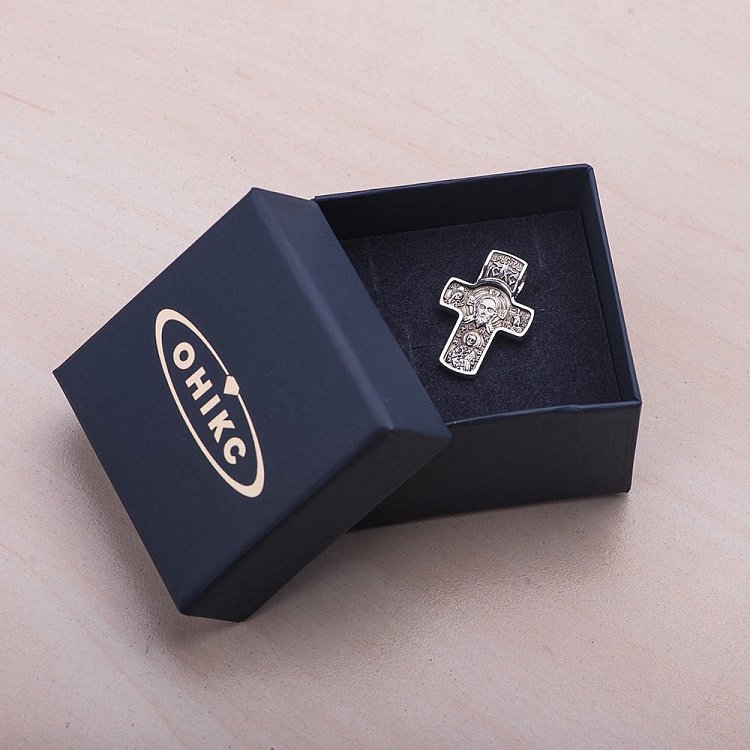 Серебряный крест "﻿Спас Нерукотворн​ый. Святитель Николай. Покров Пресвятой Богородицы" с чернением 132402 от ювелирного магазина Оникс - 5