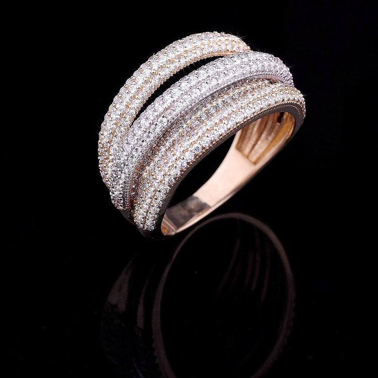 Женское кольцо из белого и желтого золота с фианитами к03307 от ювелирного магазина Оникс - 4