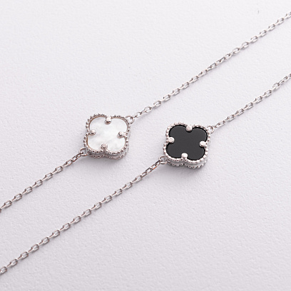 Серебряное колье "Клевер" (оникс, перламутр) 181347 №2