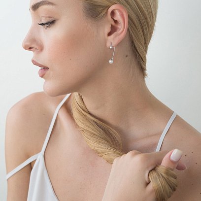 Сережки в білому золоті (культ. прісн. перли, фіаніти) с02834 №5