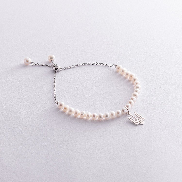 Срібний браслет "Герб України - Тризуб" з перлами 1051 від ювелірного магазину Онікс