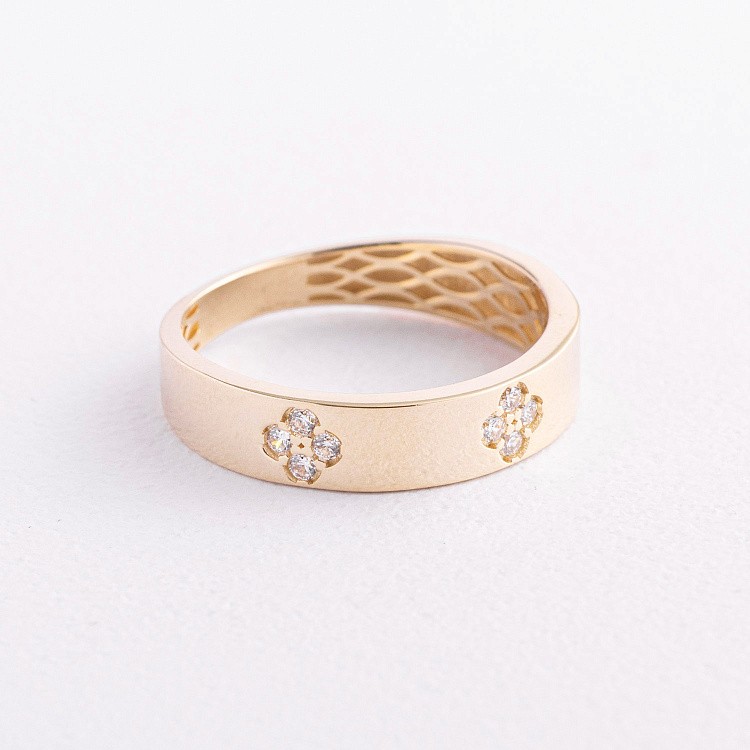 Каблучка "Конюшина" в жовтому золоті (фіаніти) к08440 від ювелірного магазину Онікс - 1