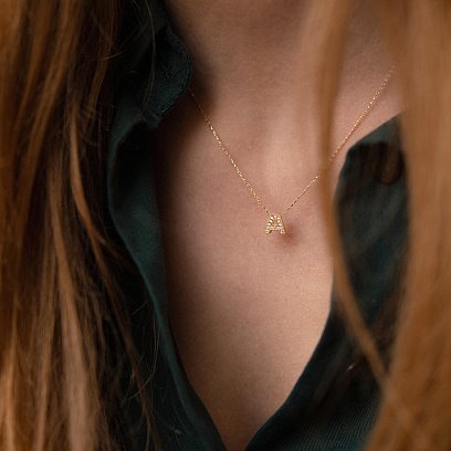 Колье с буквой "Р" в желтом золоте (фианиты) кол01165Р №7