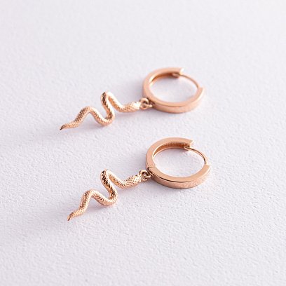 Серьги - кольца "Змеи" в красном золоте с08015