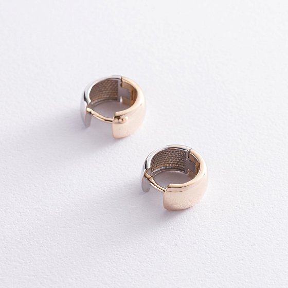 Серьги - кольца из желтого и белого золота с07524 №3