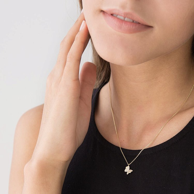 Золотое колье "Бабочка" с фианитами кол00746 от ювелирного магазина Оникс - 4