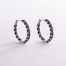 Серебряные серьги - кольца с черными фианитами 087610 от ювелирного магазина Оникс