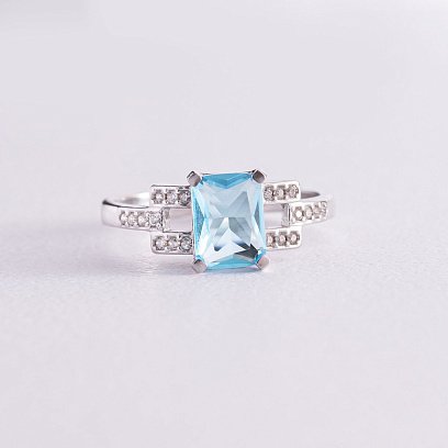 Серебряное кольцо (фианиты, кварц) 1520/1р-QSWB
