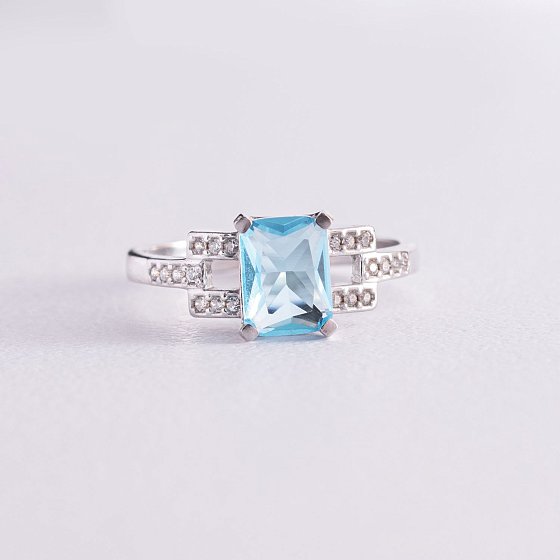 Серебряное кольцо (фианиты, кварц) 1520/1р-QSWB