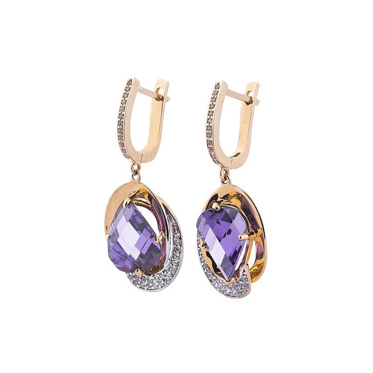 Золоті сережки з фіанітами с04002 від ювелірного магазину Онікс - 2